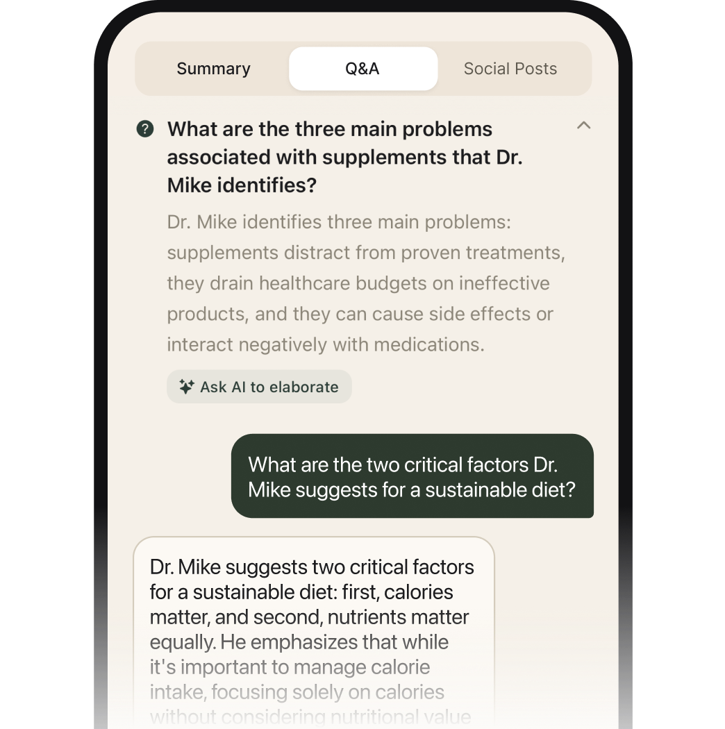 Q&A interface showing questions and AI-generated answers about video content
